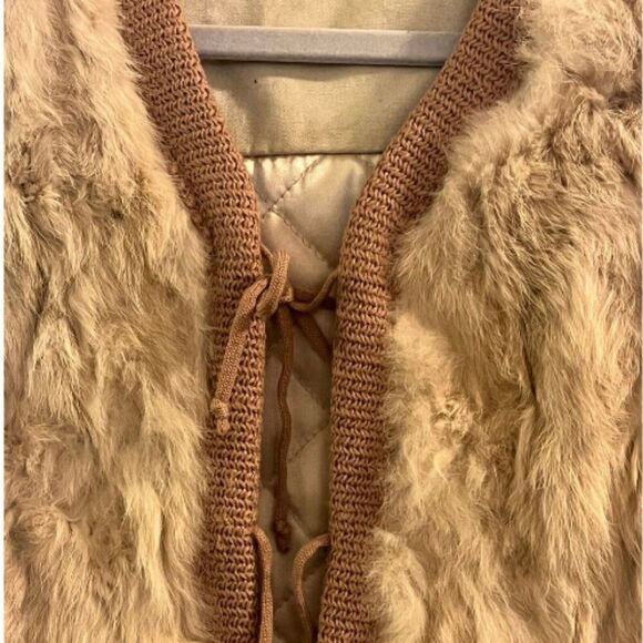 BCBGirls Vest Women Brown Rabbit Fur Wool Bow Tie Open Sleeveless - Picture 11 of 12